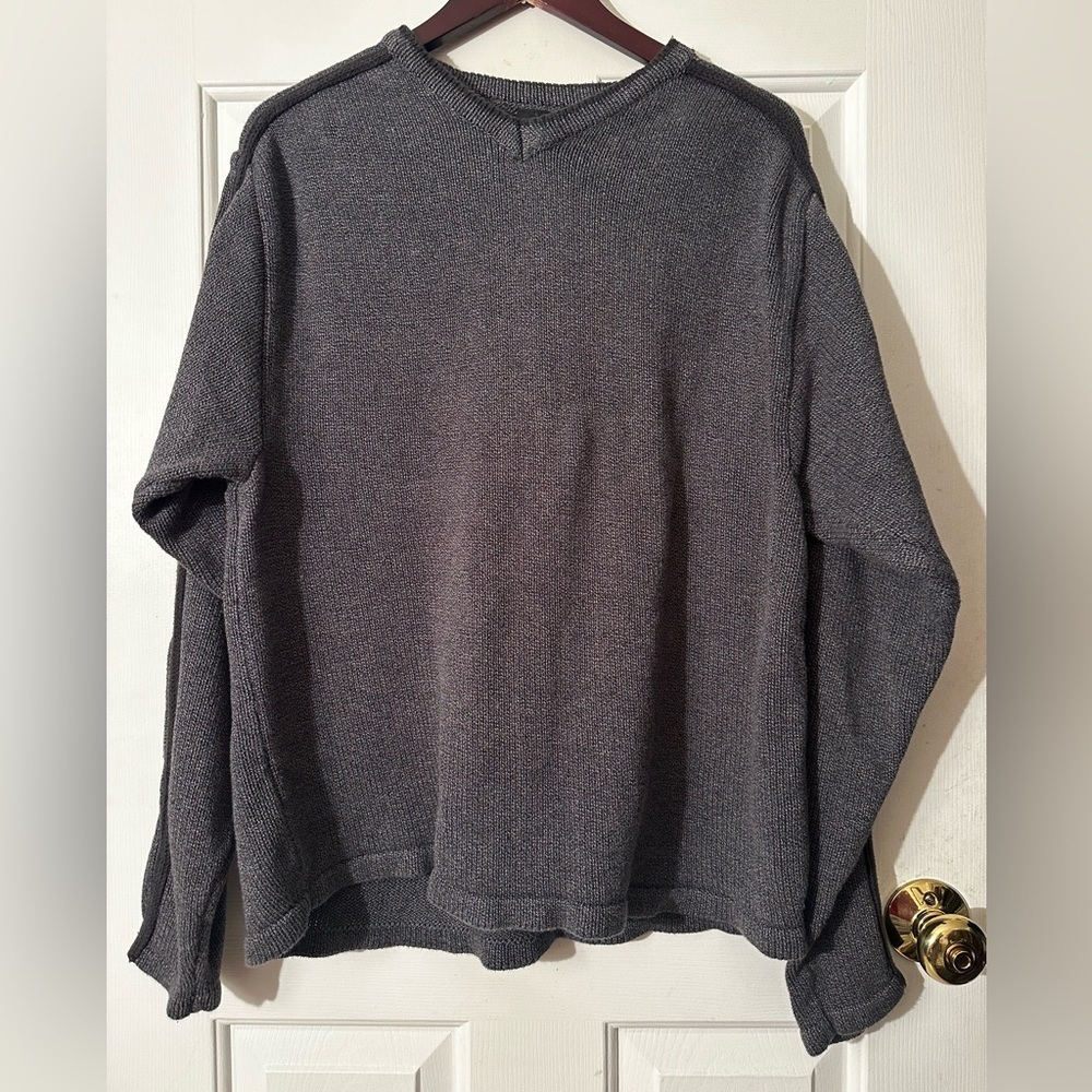 KAVU Men’s Blue Navy Heavy Chunky 100% Cotton V Neck Sweater Sleeve Detail LRG